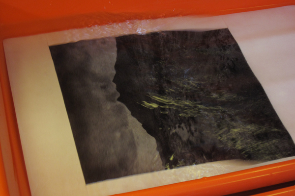 Soaking the inked print to determine the next step and or wetting the paper again