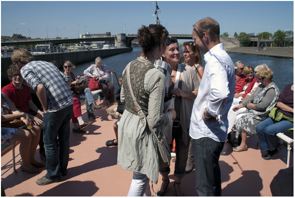 The crowd out on the deck